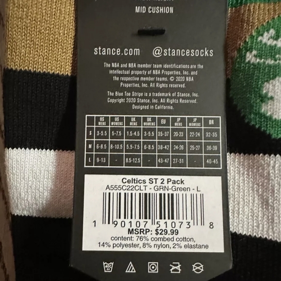 NWT Men's Boston Celtics 2 Pairs Stance Crew Socks - Picture 6 of 7